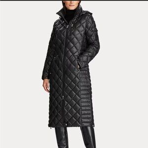 Ralph Lauren Black Quilted Hooded Long Puffer Coat